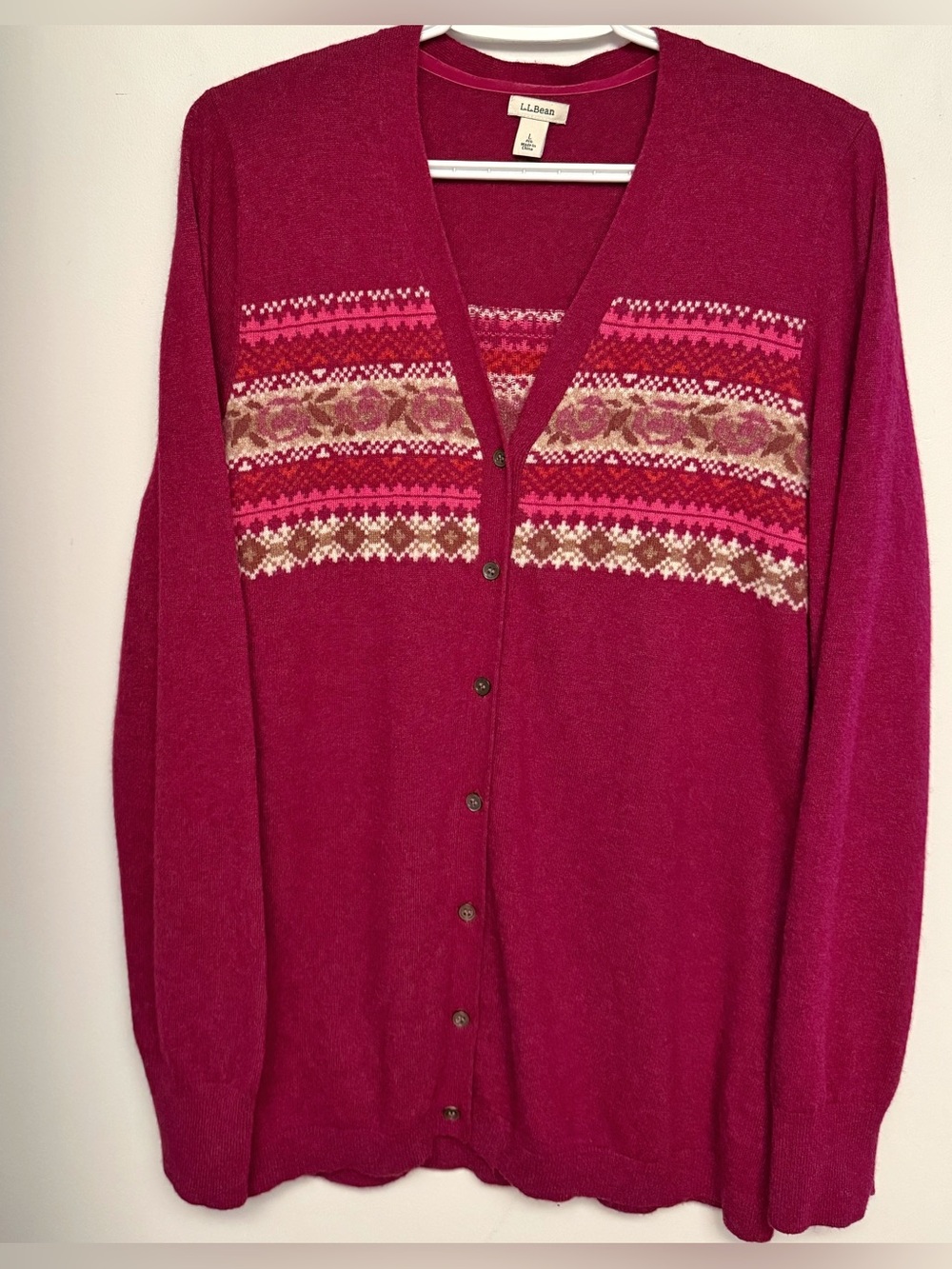 L.L. Bean Women's Fair Isle V-Neck Cardigan Sweater L